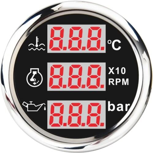 Car 12V Rpm Hourmeter Tachometer Water Temp Gauge Oil Pressure 3 in 1 Tacho Hour Meter For Motorcycle Marine Boat Voltmeter