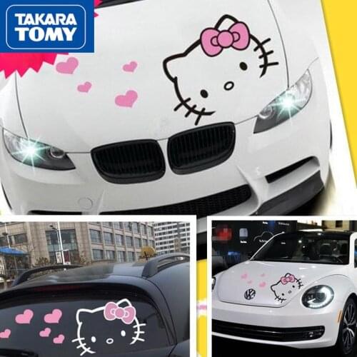 TAKARA TOMY Cute Cartoon Hello Kitty Cover Car Sticker Personality Pull Flower Head Cover Body Decoration