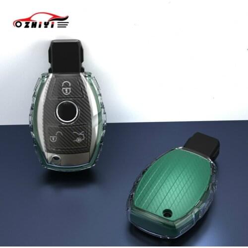 Car key accessories are suitable for Mercedes-Benz key cover C-class C200/GLA220 transparent key case carbon fiber soft shell