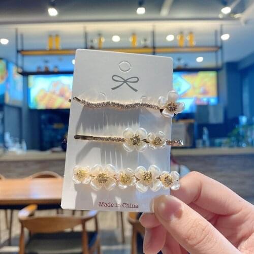 Imitation Shell Bead Flower Hairpin Fairy Duck Beak Clip French Banger Top Clip Sweet Word Clip Hairclip Metal Diamond Barrette