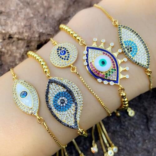 2021 Paved CZ Rainbow Color Evil Eyes Protection Bracelets For Women Crystal Multiple Bracelet Gold Charms Pendant Jewelry Gift