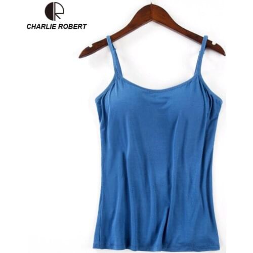 Women Built In Padded Bra Tank Top Camisole Spaghetti Strap Breathable Women Modal tops Summer New Fitness Basic Cami