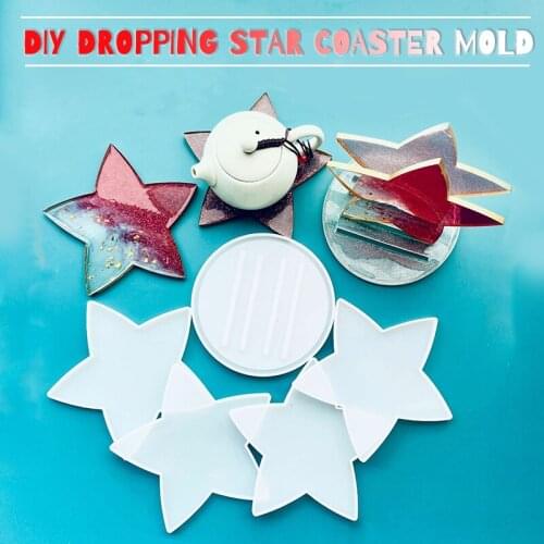 1 Set Coaster Silicone Mould Epoxy Resin Casting Tools Handmade Craft Home Decorative 4Pcs Star Molds + 1 Round Holder Mold
