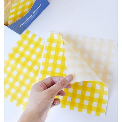 200pcs Plaid Baking Package Donut Bakery Food Packing Paper Bag Oilproof Fries Bread Sandwich Sweet Wrapping Bag