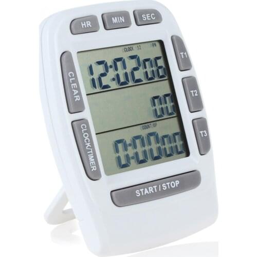 3-Line LCD White Triple Display Digital Countdown Stopwatch + Clock for Kitchen Cooking Tools