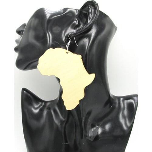 8.5*5.8cm Big Size Unfinished African Map Wood Earrings For Women