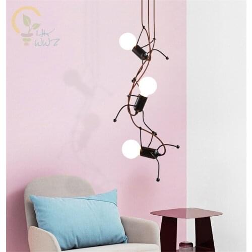 Black Modern doll Hanging Lamp for Children Room Living Room Bedroom Bedside Lamp Art Pendant light Corridors Iron Pendant Lamps