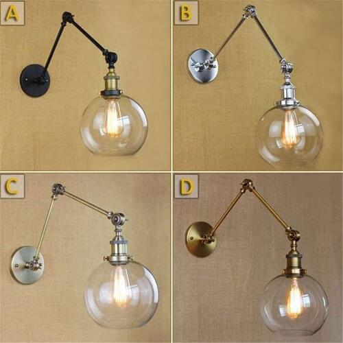Black Chrome Bronze Gold Swing Arm Wall Lights Globe Glass Lampshade Home Lighting Art Decorative Wall Lamp Sconce Fixture Deco