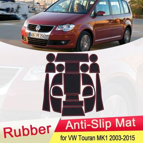 For VW Volkswagen Touran MK1 2003~2015 Rubber Anti-slip Mat Door Groove Cup pad Gate slot Coaster Car Accessories 2004 2005 2006