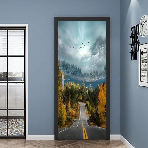 Road Natural Scenery Mountain DIY Door Art Mural Sticker Home Decor Living Room Porch Wall Stickers Peel & Stick PVC WallPaper