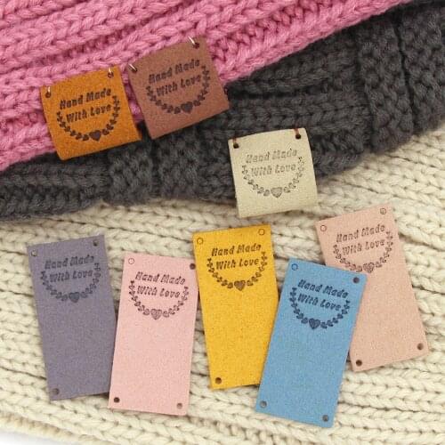 20Pcs Handmade With Love Labels Tags For Hats Knitted Handmade Tags PU Leather Labels For Clothes Heart Decor Sewing Accessories