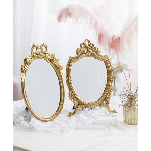 European Mirror Decoration Luxury Palace Style Retro Gold Tabletop Makeup Mirror Table Mirror Decoration