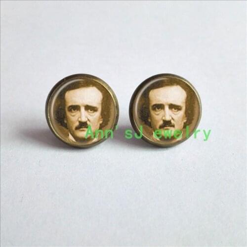 HZ4-0088 1pair Edgar Allan stud earrings Poe Earrings qoutes books jewelry Earrings glass ear nail Cabochon Earrings