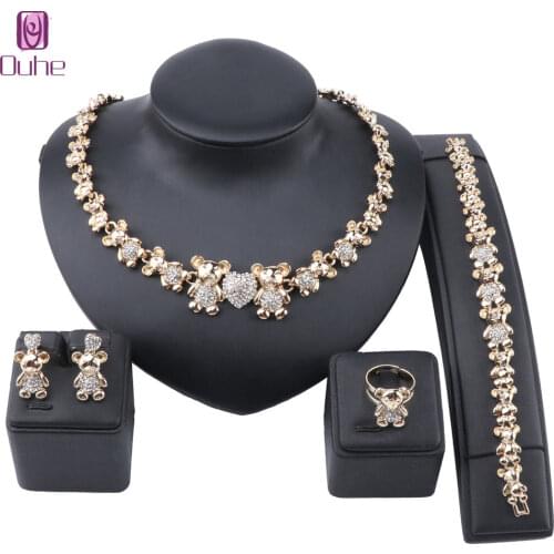 Exquisite Dubai Gold Color Crystal Necklace Jewelry Nigerian Wedding woman accessories set African Beads costume Jewelry Set