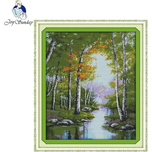 Joy Sunday The stream autumn Print Counted Cross Stitch DIY Cross-Stitching Kit For Embroidery Hand Crafts Home Decor Needlework