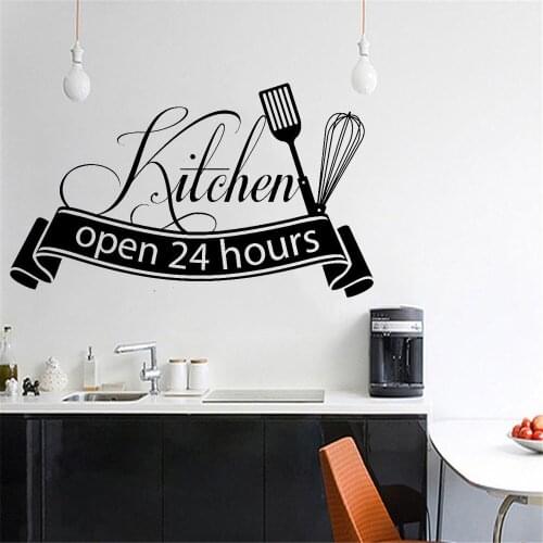 Cuisine Wall Sticker Open 24 Hours Kitchen Wall Decals For Restaurant Decoration Shop Store Decor Home Decoration