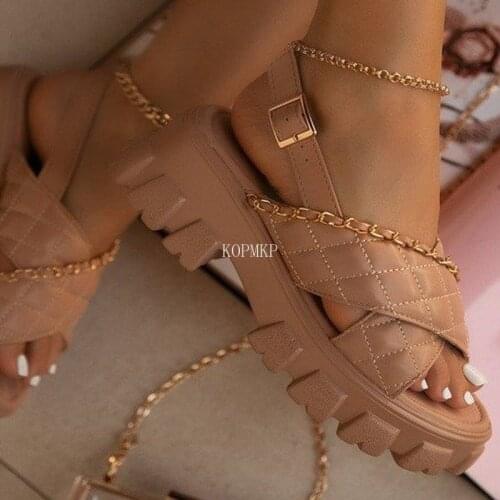 Summer Women Sandals Buckle Design Chain Platform Comfortable Thick Sole Beach Shoes Sadalias Kopmkp Femininas Zapato Mujer Hot