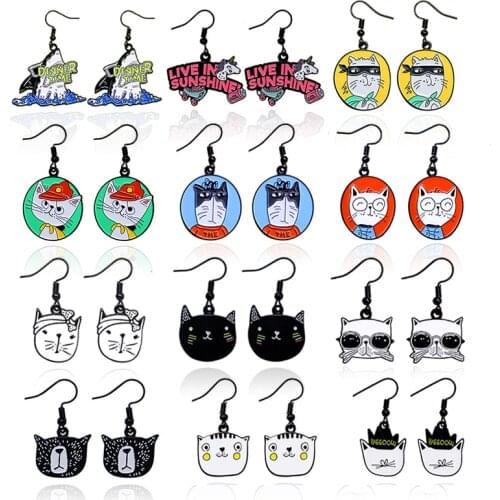 GDHY Fashion Cute Cat Kitten Drop Earrings Cat Kitty Horse Pegasus Shark Animal Pet Ear Jewelry For Women Girls Gift 22 styles