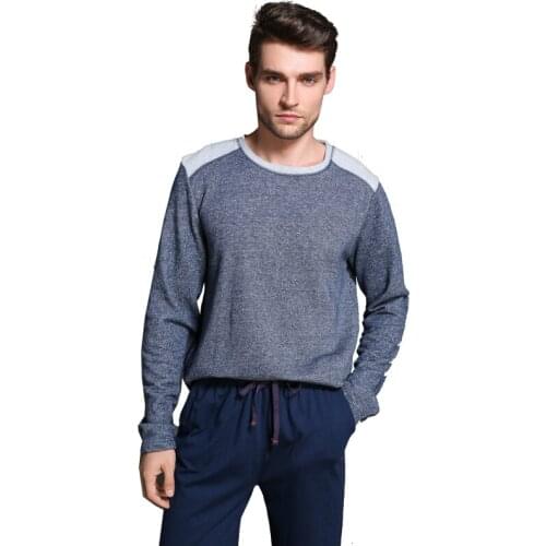 Mens Pajamas set Spring Long Sleeves Pullover cotton Homewear Trousers