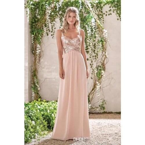 Backless Cheap Bridesmaid Dresses Under 50 A-line Sweetheart Chiffon Sparkle Long Wedding Party Dresses