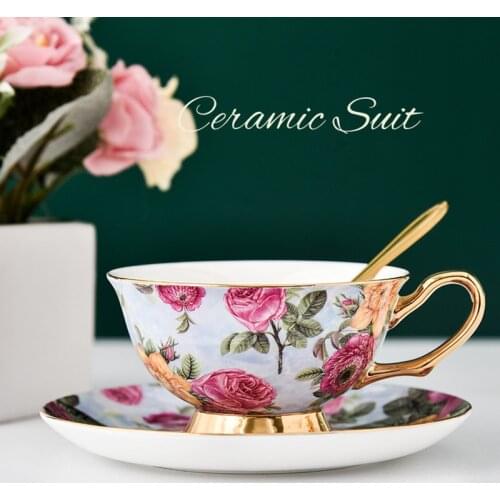 Novetly and Beautiful Coffee Cup and Saucer Spoon Set Bone China English Afternoon Tea Cup Black Tea Set Home Party Coffeeware