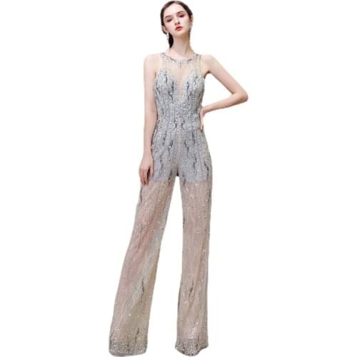 Milomi.CP Beading Tulle O-Neck Sleeveless Backless Formal Dresses Jumpsuits Vestidos elegantes Abendkleider Ever pretty 73445