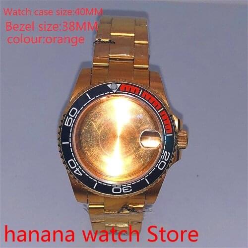 Suitable for NH35 36 Mingzhu2813 Miyata automatic winding 40mm sealed back gold box series, with rotating bezel orange