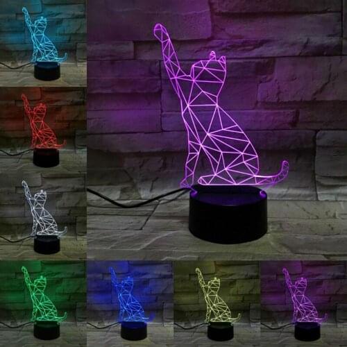 Cute Animal Cat LED Night Light 3D Illusion 7 Color Changing Decorative Lamp Kids Kit Gift Bedroom Desk Lamp Cat Decor