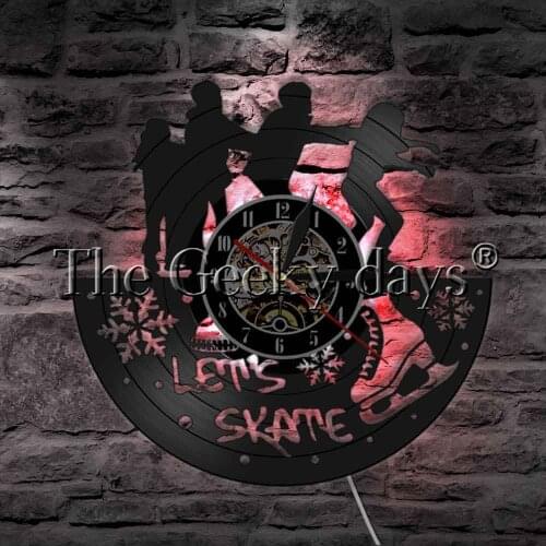 Lets Skate Sport Modern Wall Lamp Vinyl Reord Wall Clock Freestyle Skate Decoration LED Night Light For Skating Gift
