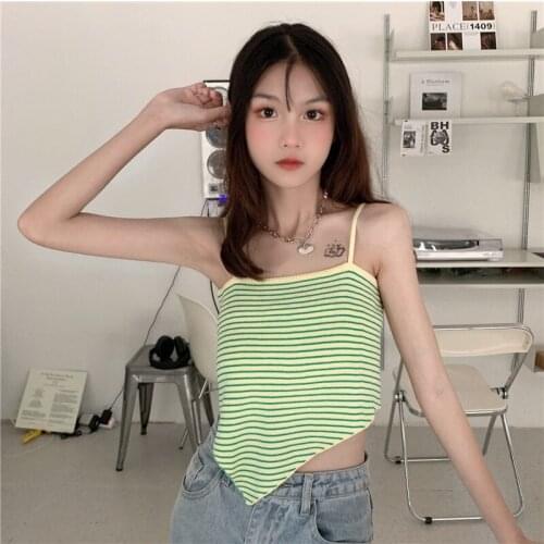 Sexy Sling Irregular Tube Top Striped Camisole Female Summer New Slim Outer Wear Top Cute Tops Women Gothic
