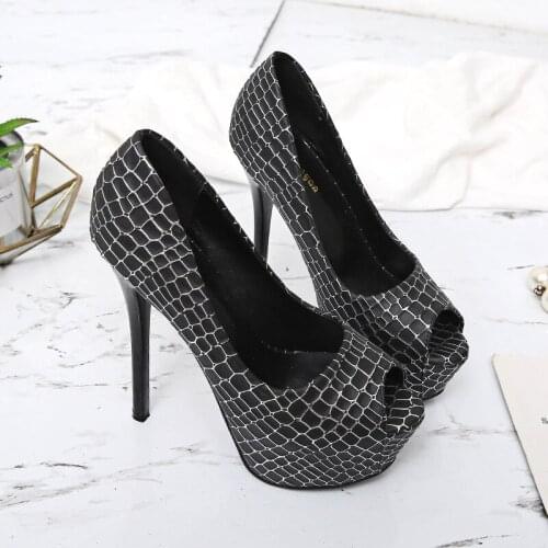 Shoes Woman 14CM Thin High Heels Pumps PU Slip On Peep Toe waterproof fashion Casual Dress Party Wedding shoes for women 2020