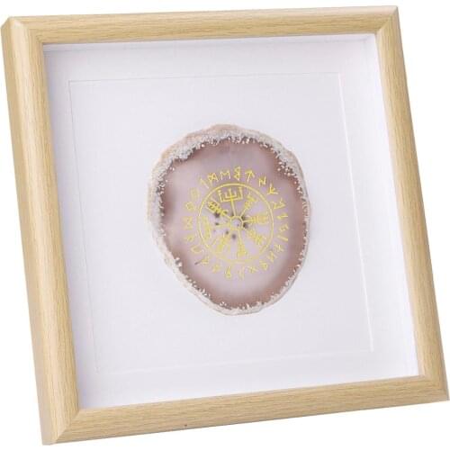 TUMBEELLUWA 8.7'' Framed Agate Slice with Engraved Runes Viking Symbols,Natural Agate Geode Living Room Dorm Wall Art Home Decor