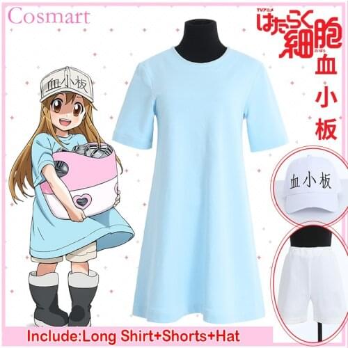 [STOCK]Shirt+Shorts+Hat Amine Cells At Work Blood Platelet Cosplay Costume Hataraku Saibou For Halloween Carnival