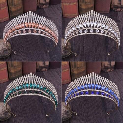 Baroque Crown Red Blue Green Crystal Bridal Tiaras Crown Vintage Gold Hair Accessories Wedding Rhinestone Diadem Pageant Crowns