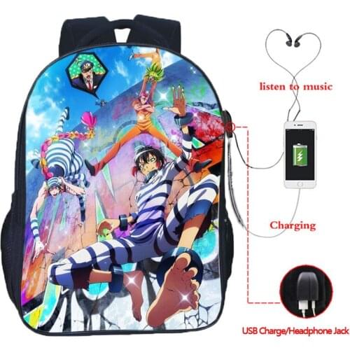 Anime Nanbaka Detentionhouse USB Charge Backpack Bookbags Women Boys Girls Schoolbag Waterproof Book Bagpack USB Laptop Backpack