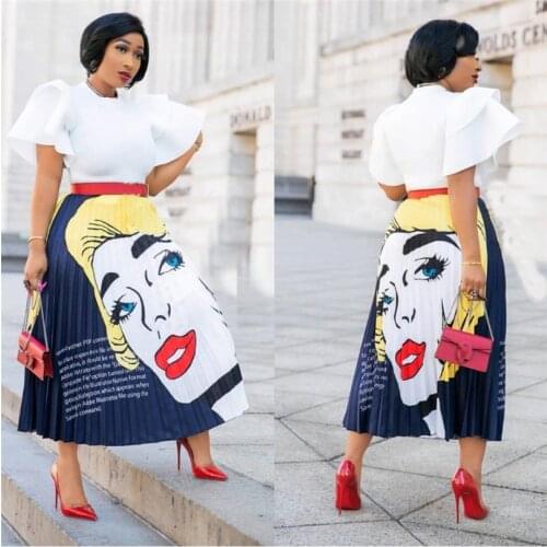Skirts only 2colors 2020 New fashion gorgeous beauty printed pleated skirt Rock Style Dashiki for Ladies/women commuter skirt