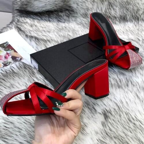 New Arrival High Heel Women Sandals Slippers Silk Crystal Fashion Lady Shoes Big Size 35-43