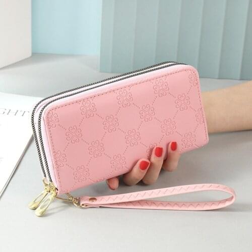 Womens Long Wallet Love Printed Double Zipper Mobile Phone Bag Purse Womens Handbag