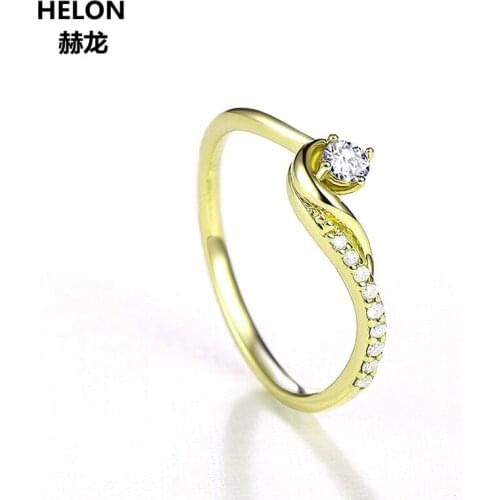 HELON Cubic Zirconia CZ Solid 10K Yellow Gold Pave Prongs Setting Wedding Ring Engagement Rings for Women