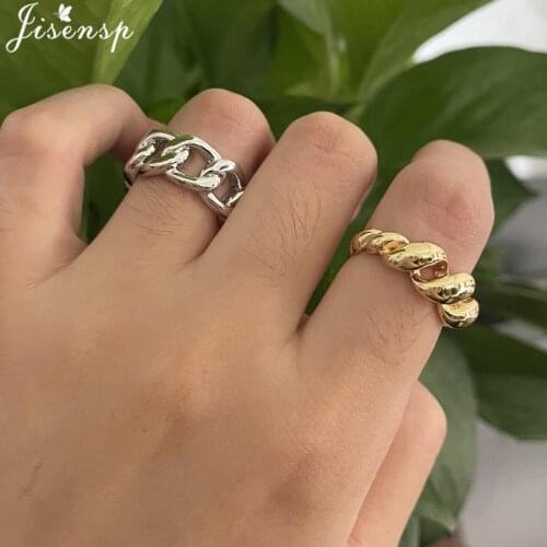 Temperament Metal Hollow Out Crude Chain Big Rings Classic Gold Croissant Open Ring for Women Party Autumn Winter Jewelry Gifts