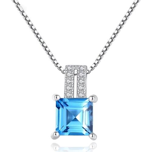 MetJakt S925 Sterling Silver Sky Sapphire Micro-Inlaid Zircon Fashion All-match Womens Necklace