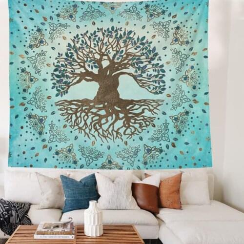 Life Tree Tapestry Psychedelic Wall Covering Mandala Home Decor Wall Blanket Tapestry Bohemian Bedroom Blue Teal Wall Hanging