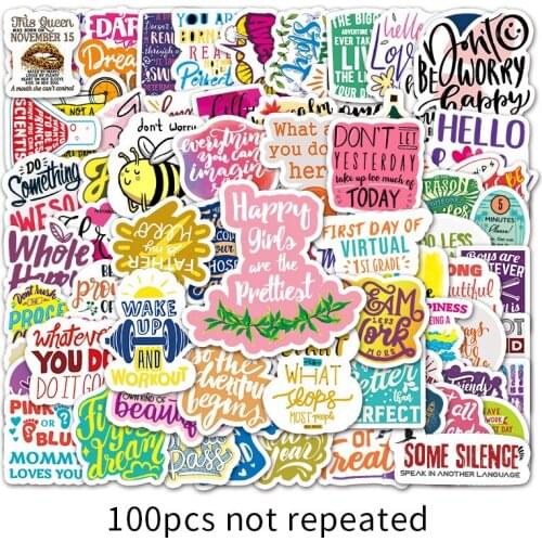10/50/100pcs English Letters Inspirational Quotes Sticker for Laptop Computer Skateboard Case Helmet Toy Cartoon Decals Stickers