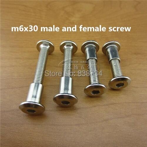 10 sets m6*30 teel with nickel hex drive male and female connector screw kitchen furniture cabinet connectors