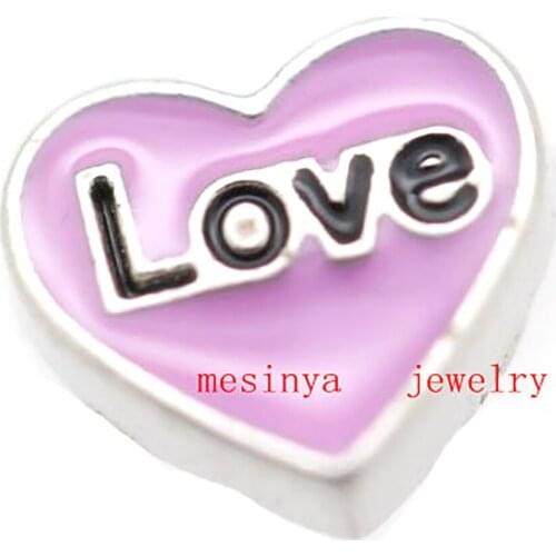 10pcs Heart Shape Pink Love Custom Floating Charms For Glass Locket