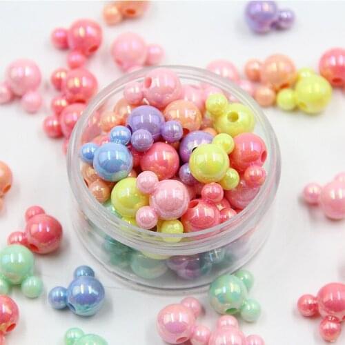 100pcs/lot Acrylic Lovely Cartoon Mouse Beads Handmade Mixed Solid Color For Kids DIY Jewelry Bracelet Necklace Making