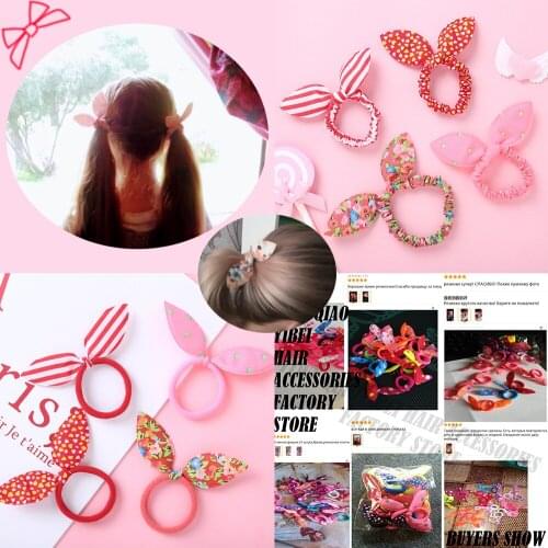 20 Pcs Children Rabbit Ears Bow Elastic Hair Bands For Baby Girls Rubber Headband Scrunchies Kids Cat Ear Cute Hair Accessories