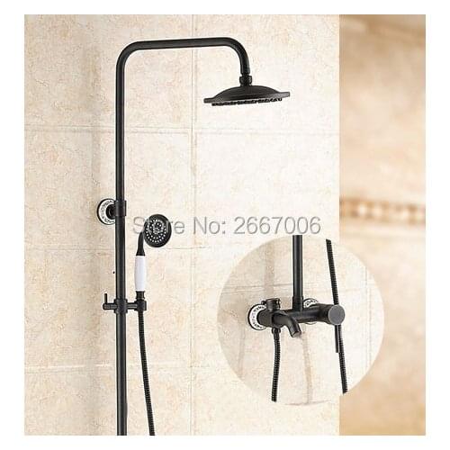 Free shipping Beautiful Ceramic Shower Set Wall Mount Bathtub Faucet Rainfall Shower Black Bronze Color Shower Faucet Set GI300