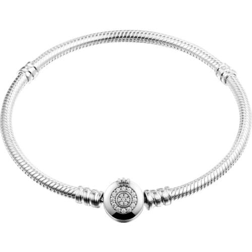 Moments Sparkling Crown O Snake Chain Bracelet Genuine 925 Sterling Silver Bracelets for Women DIY Charms Jewelry Making