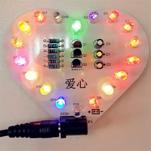 DIY Kit Colorful Heart-Shaped LED Flash Light Cycle Flashing Light Suit for Love Colorful LED Circuit Kit Electronic Fun Suite